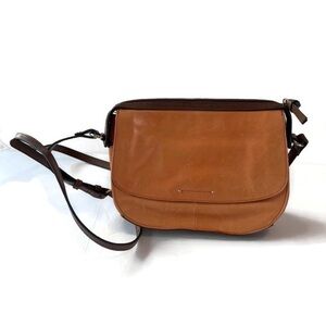 CLARKS Leather Crossbody Fold Over Adjustable Strap Handbag Purse Two Toned